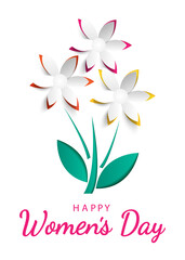 Happy Women's Day.Mothers Day. Set of Greeting card for 8 March with a flowers. Paper cut spring flowers bouquet in vase.For brochures, postcards, tickets, banners.