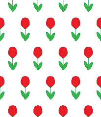Fototapeta na wymiar pixel tulip background Seamless tulip pixelized texture pattern vector 