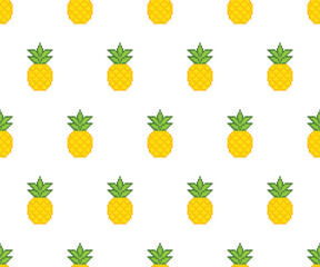 pixel pineapple background Seamless. pineapple fruit pixel art texture pattern vector 