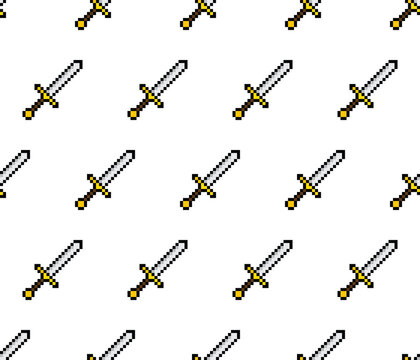 pixel sword background Seamless sword pixelized texture pattern vector 