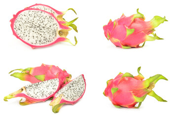 Set of dragon fruit over a white background