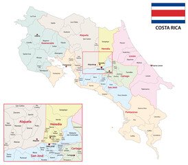 administrative vector map of the central american state of costa rica 