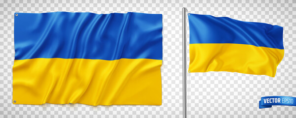 Fototapeta Vector realistic illustration of Ukrainian flags on a transparent background. obraz