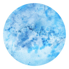 Abstract watercolor background in cyan color circle. Decorative colorful texture similar to the surface of the planet. Bright watercolor painting. Grunge style.