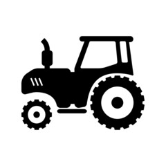 Silhouette in the form of a tractor icon for agriculture and farming, a simple tractor for works, crops, machinery for the care of the land. Isolated on a white background. Vector graphics