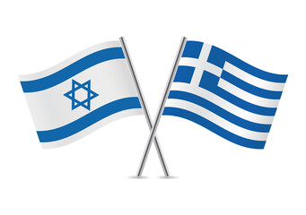 Israel and Greece crossed flags. Israeli and Greek flags, isolated on white background. Vector icon set. Vector illustration.