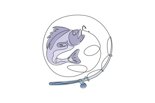 recommend clip art: One continuous line drawing of logo symbol icon fishing competition and tournament. Fisherman leisure hobby vacation concept. Dynamic single line draw graphic design vector illustration