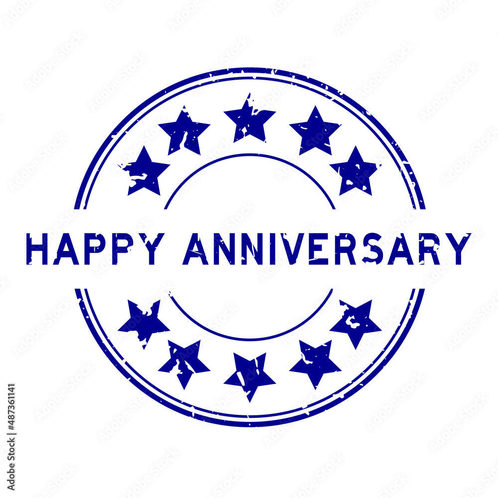 Canvas Prints Grunge blue happy anniversary word round rubber seal stamp on white background