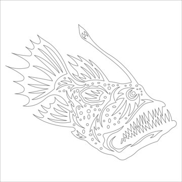 Exotic, decorative piranha fish, line drawing. Sketch of adult anti-stress coloring book, t-shirt emblem, logo or tattoo with doodle, zentangle, linear design elements. Vector isolated illustration