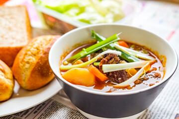 French beef stew with wine. The french beef bourguignon. The beef stew