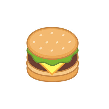 Color image of a cheeseburger with a bun sprinkled with sesame seeds. Vector icon for menus, restaurants and other things.