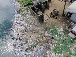 a lot of plastic waste in the sea in Monrovia, Liberia