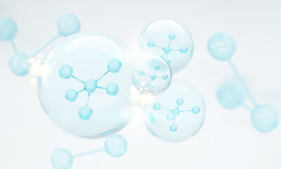 Molecule inside Liquid Bubble. skin care cosmetics, 3d illustration