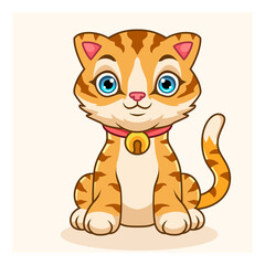 cartoon cute kitten mascot sitting in isolation on white background