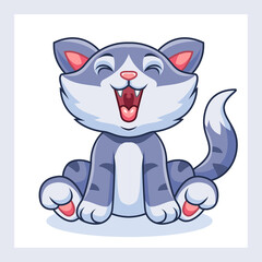 cartoon cute kitten sitting and laughing in isolation on white background