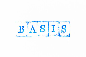 Blue color ink rubber stamp in word basis on white paper background