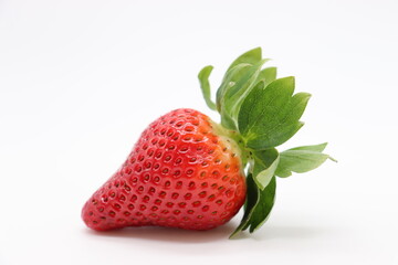 strawberries with leaf on white background
