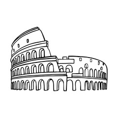 Drawing of Coliseum, Colosseum illustration in Rome, Italy. Vector black and white illustration