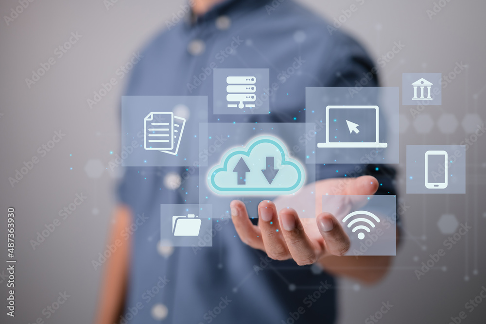 Aufkleber Cloud technology for database data. Background of an integrated digital web concept.