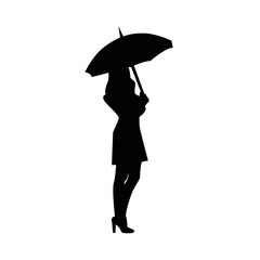  Vector black silhouette of a woman with an umbrella, vector illustration, eps 10.