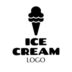 fast food vector logo sticker with text and ice cream. label with lettering for words ICE CREAM. badge, emblem, signboard. ice-cream symbol. unique dessert logo design concept and idea. daily meals