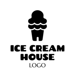fast food vector logo sticker with text and ice cream. label with lettering for words ICE CREAM HOUSE. badge, emblem, signboard. ice-cream symbol. unique dessert logo design concept idea. daily meals