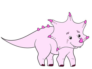 Fototapeta premium Pink dinosaur, hard drawing. Kind Triceratops, ancient animal.