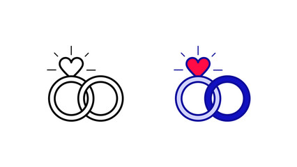 Modern heart ring icon set. Gold ring icon from modern wedding icons. Linear and colored icon ready template. Download the simple linear wedding gold vector. white background.