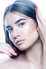 Woman with beauty face - isolated. Beautiful Spa model Girl with Perfect Fresh Clean Skin. Youth and Skin Care Concept.