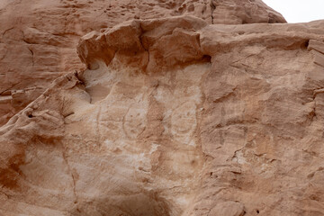 Rock  carvings from the time of the Egyptian kingdom carved into the stone rock in Timna National Park near Eilat, southern Israel.