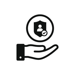 User, account, customer protection icon. Man with a shield on hand isolated. Vector illustration