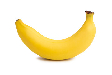 Cutout of smooth skin ripe banana fruit isolated on white background with clipping path.