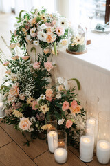 The presidium of the newlyweds in the banquet hall of the restaurant