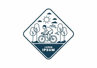 Obraz premium illustration badge of riding bicycle