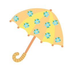 Colorful umbrella decorated with blue forget-me-not flowers vector illustration, flat style design