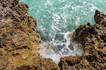 Beautiful shades of the Caribbean sea at noon