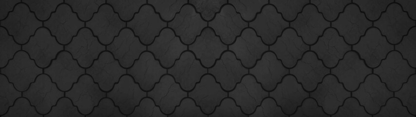 Black traditional motif tiles wallpaper floor wall texture background banner panorama- Seamless old...