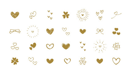 シンプルでかわいい手描きのハートとリボン　デコレーション　装飾イラストセット