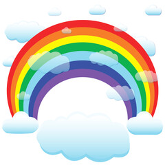 Illustration with rainbow and clouds, cute illustration with colors of the visible spectrum, background, children's illustration with all the colors of the rainbow