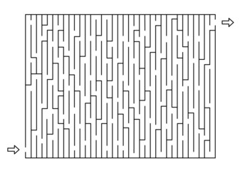 Rectangle labyrinth with entry and exit. Vertical Line maze game. Hard -Medium complexity. Kids maze puzzle, vector illustration