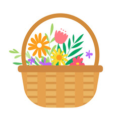 Wicker basket with flowers, holiday gift