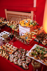 welcome buffet with alcohol and snacks