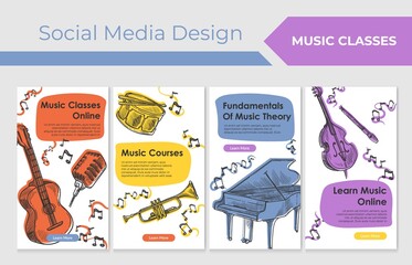 Music course online at social media banner set