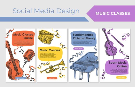 Music course online at social media banner set