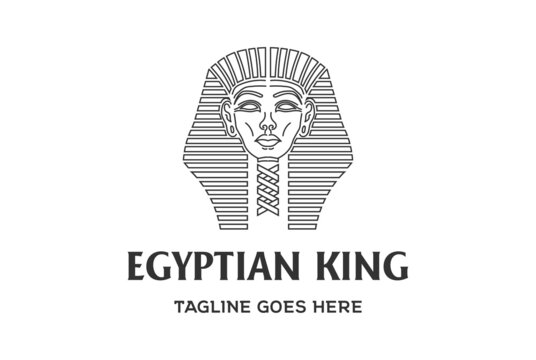 Line Art Egyptian King Firaun Ramses Pharaoh Head Logo Design Vector
