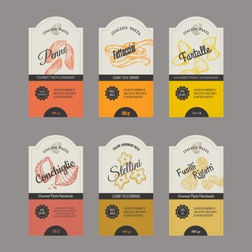 Italian pasta label design set, template packaging