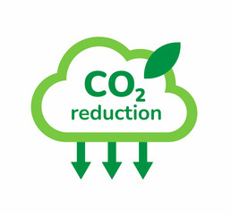 CO2 emission reduction icon. Eco friendly green cloud sign of carbon dioxide gas emission reduction. Zero carbon footprint flat style vector icon. Green ecology environment improvement concept.