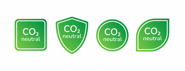 CO2 neutral symbol sign icon set. Zero carbon footprint concept icons for your design. Zero CO2 emission, carbon neutrality, carbon emission reduction flat style vector graphic illustration icon set. - obrazy, fototapety, plakaty