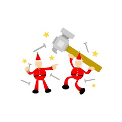 santa christmas and hammer craft cartoon flat design illustration