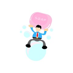 businessman and soap sanitizer hygene cartoon flat design illustration